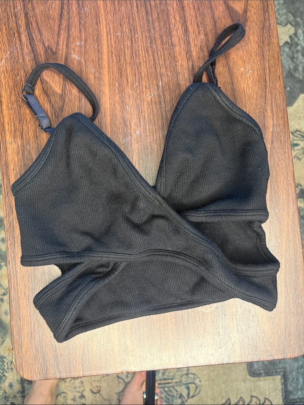 Fabletics Black Ribbed Wrap Bralette